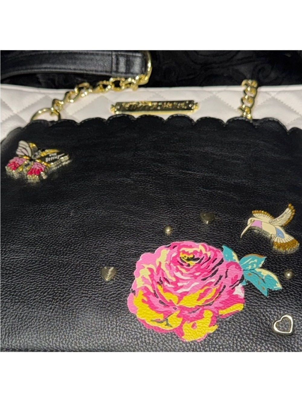 Black & White Tote Bag with Floral Embroidery - Picture 10 of 15